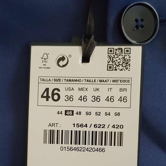 Zara Men's Tuxedo Jacket Blue Black Notch Lapel Lined Dinner Coat Size 36 NWT - Picture 7 of 11